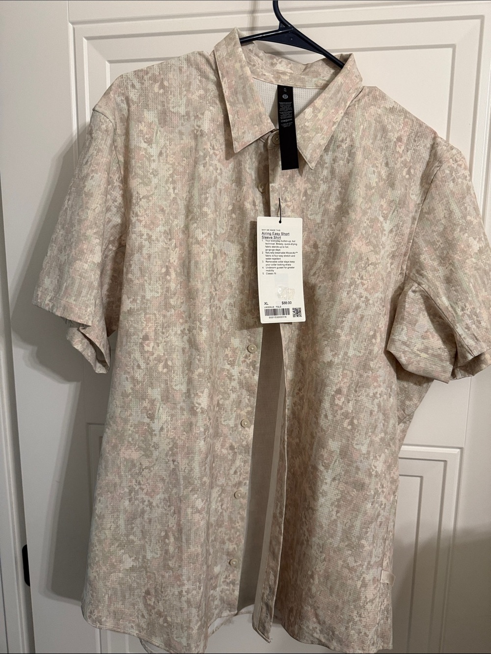 lululemon athletica Short Sleeve Button-Down Shirt - Beige & Light Pink Heather